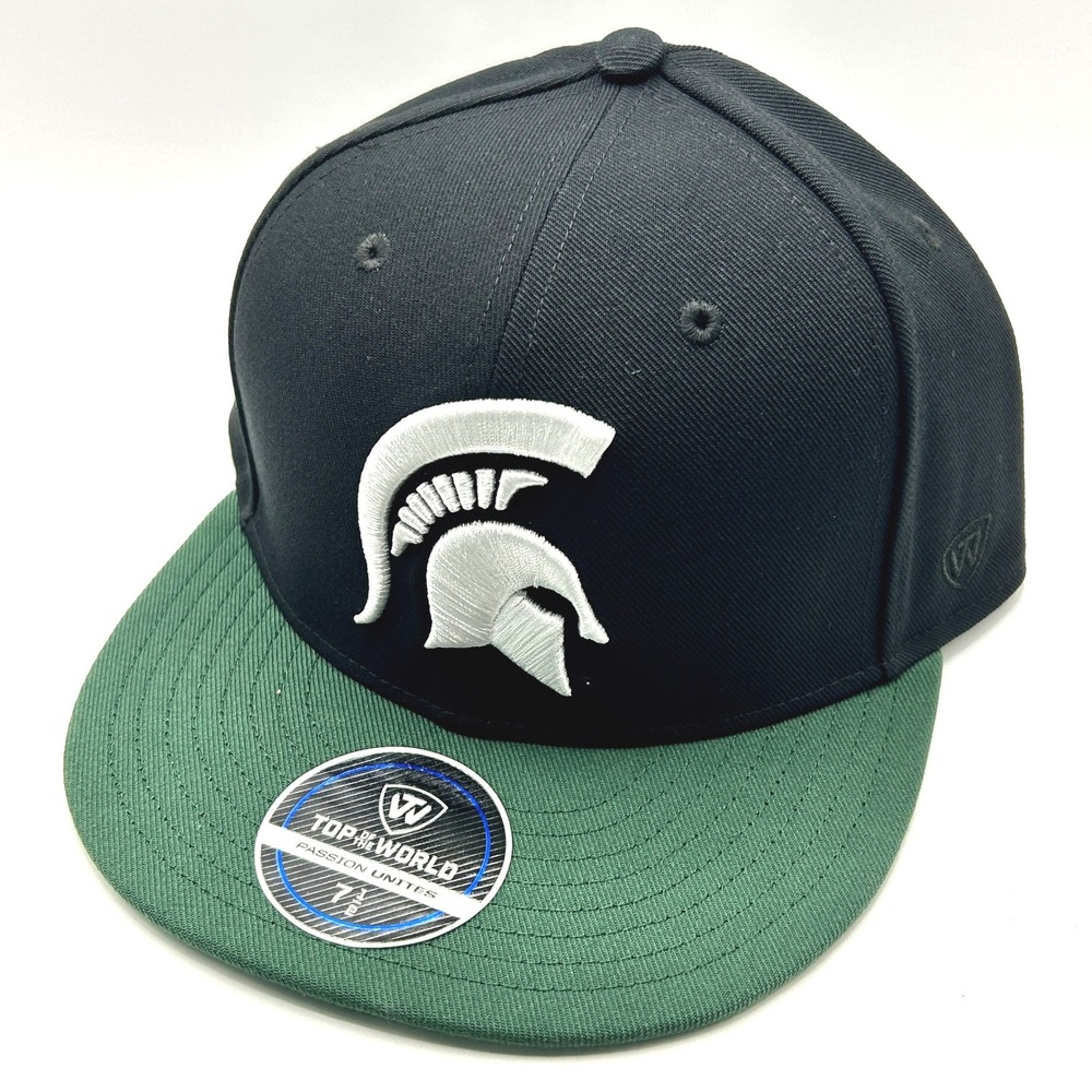 Michigan State Spartans Top of the World Hat Men 7 1/2 Black Fitted Flat Brim